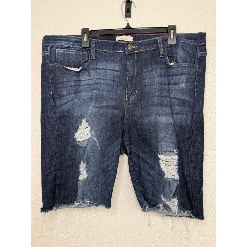 Cello Jeans Women 22 Dark Wash Distressed Bermuda Denim Shorts
